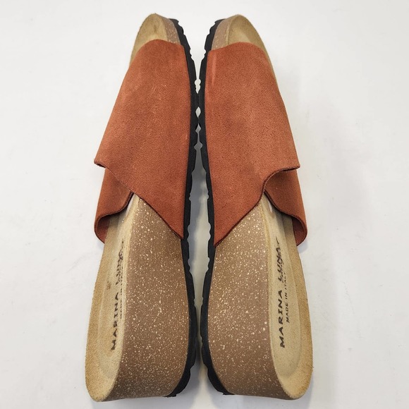 Marina Luna Comfort Orange Suede Cork Wedge Slides Sandals Size 8.5 Slip On Shoe - Picture 6 of 8